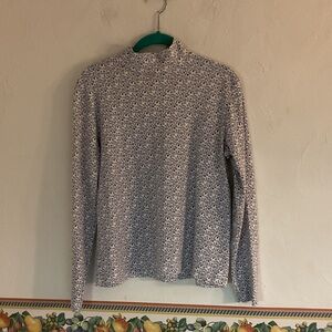 Leon Levin Floral Long Sleeve Turtleneck Top, Size L, White/Purple
